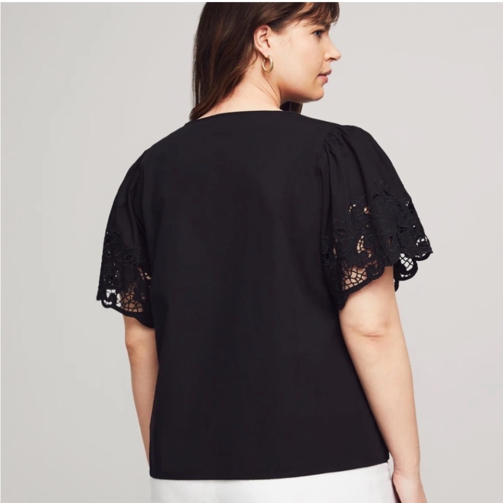 Anne Klein Black Embroidered 100% Cotton Top Size Large
